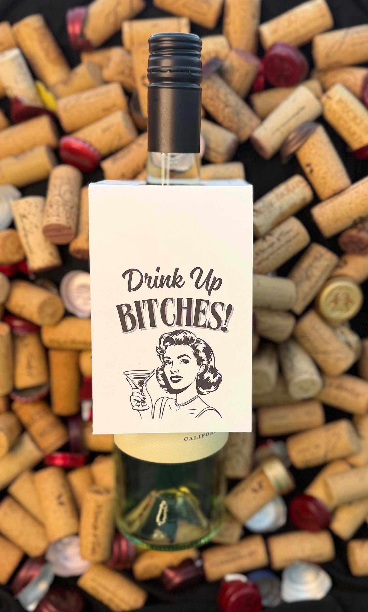 Drink Up Bitches | Funny Wine Bottle Tag | Party Gift