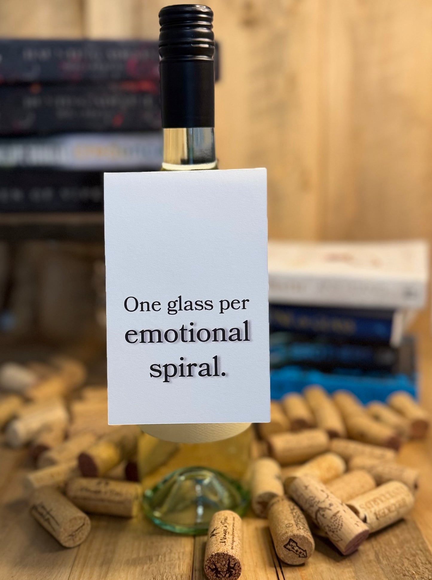 One Glass Per Emotional Spiral | Funny Book Lover Wine Tag
