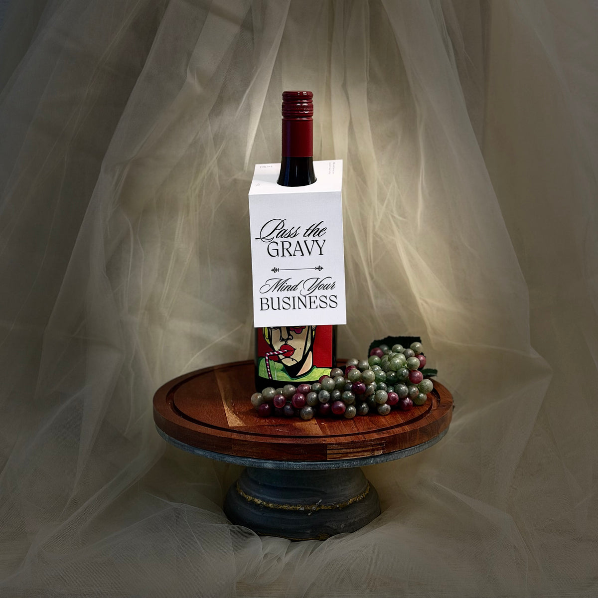 Pass the Gravy. Mind Your Business. | Funny Thanksgiving Wine Gift Tag