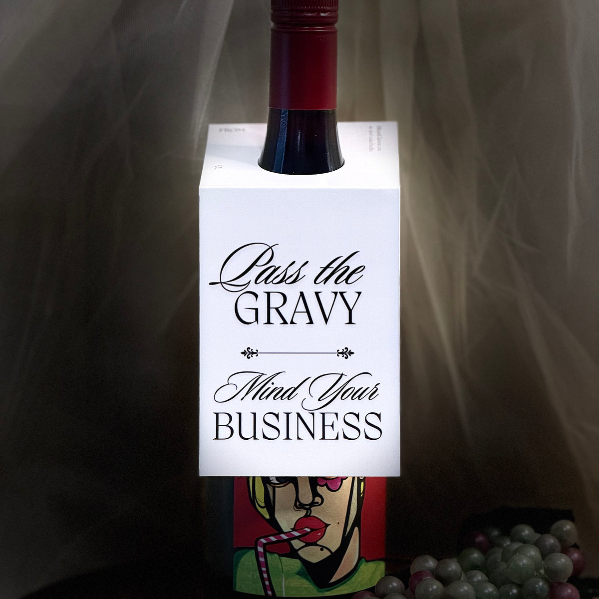 Pass the Gravy. Mind Your Business. | Funny Thanksgiving Wine Gift Tag